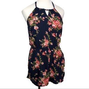Angie Navy Dusty Rose Floral Romper
